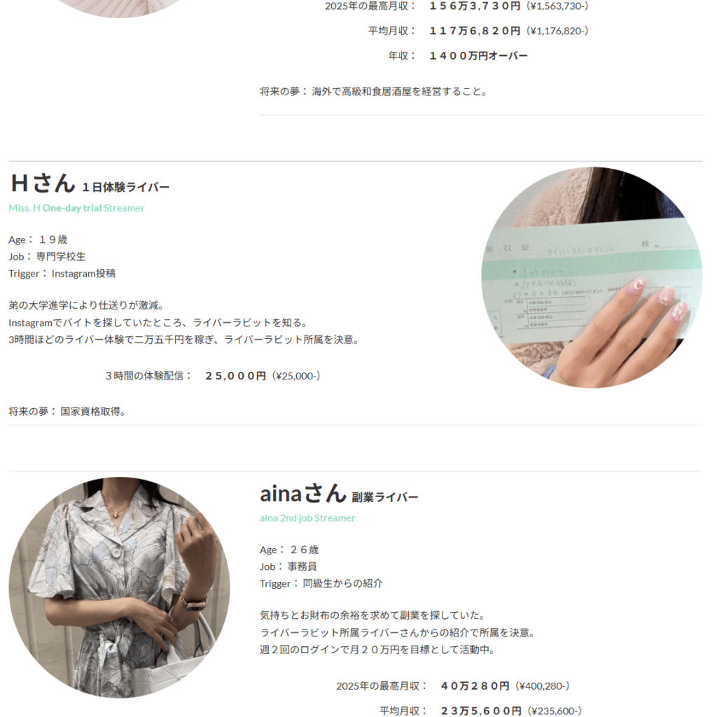 ライバーラビットなら平均月収100万円超えの専業チャットレディから月10万円の主婦チャットレディまで所属